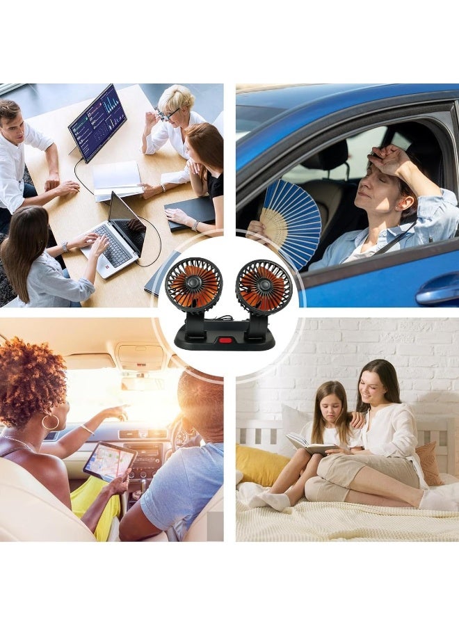 AGC Double-Headed Vehicle Fan, 360° Rotatable Dual Heads, Ultra Quiet, Strong Wind, Adjustable Speed, USB Powered, Ideal for Cars, Trucks, Office and Camping. - Image 3